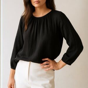 XIRENA Crewneck Cotton Gauze Long Sleeve Blouse Top